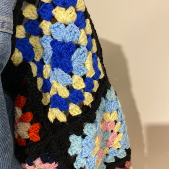 Upcycled BBJ Los Angeles Denim Jacket — Women's L, Crochet Sleeves - Boho - Picture 7 of 8